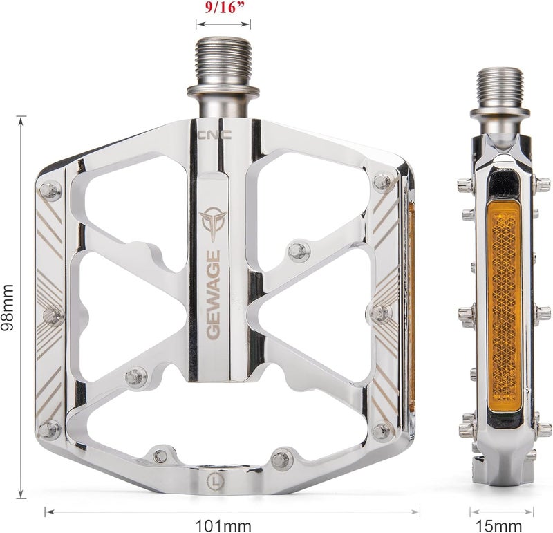GEWAGE Bike Pedals 9/16 Inch - Bicycle Pedals with Reflectors - 3 Sealed Bearings MTB Pedals Wide Platform Pedals for Mountain Bike, BMX, Road Bike Pedals - Image 5